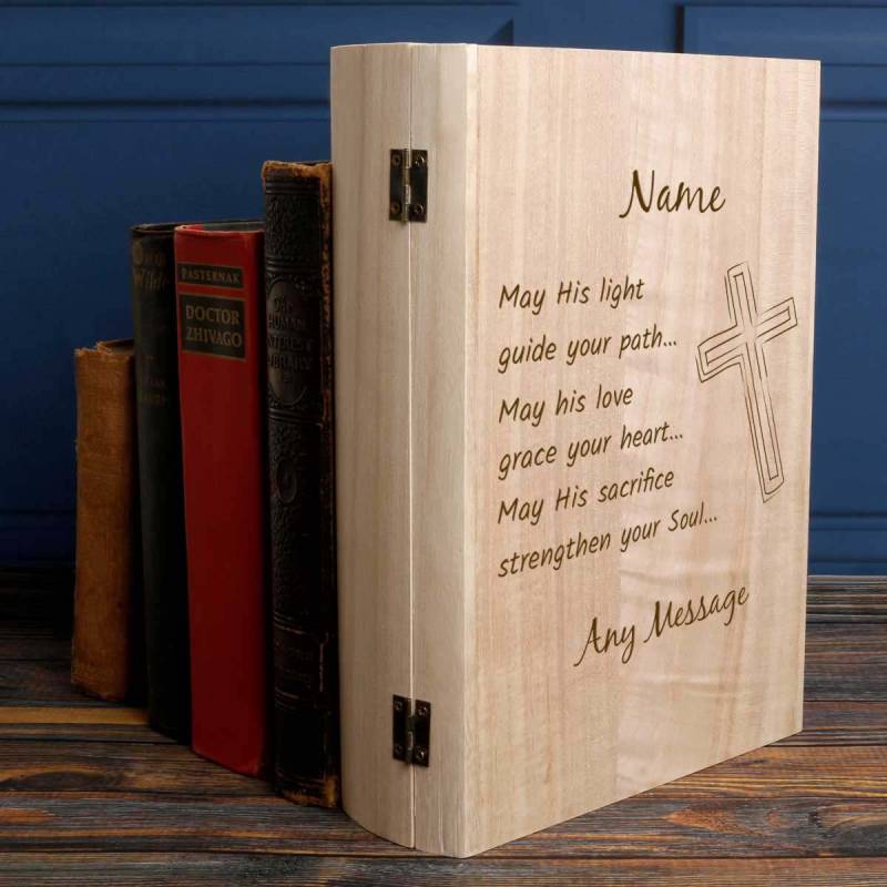 Book Styled Christian Blessing Personalised Wooden Keepsake Book