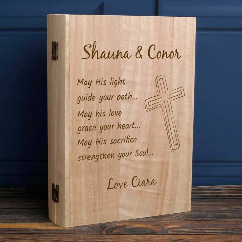 Book Styled Christian Blessing Personalised Wooden Keepsake Book