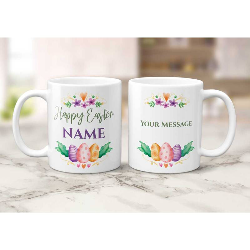 Happy Easter Any Photo And Message Eggs And Flowers - Personalised Mug