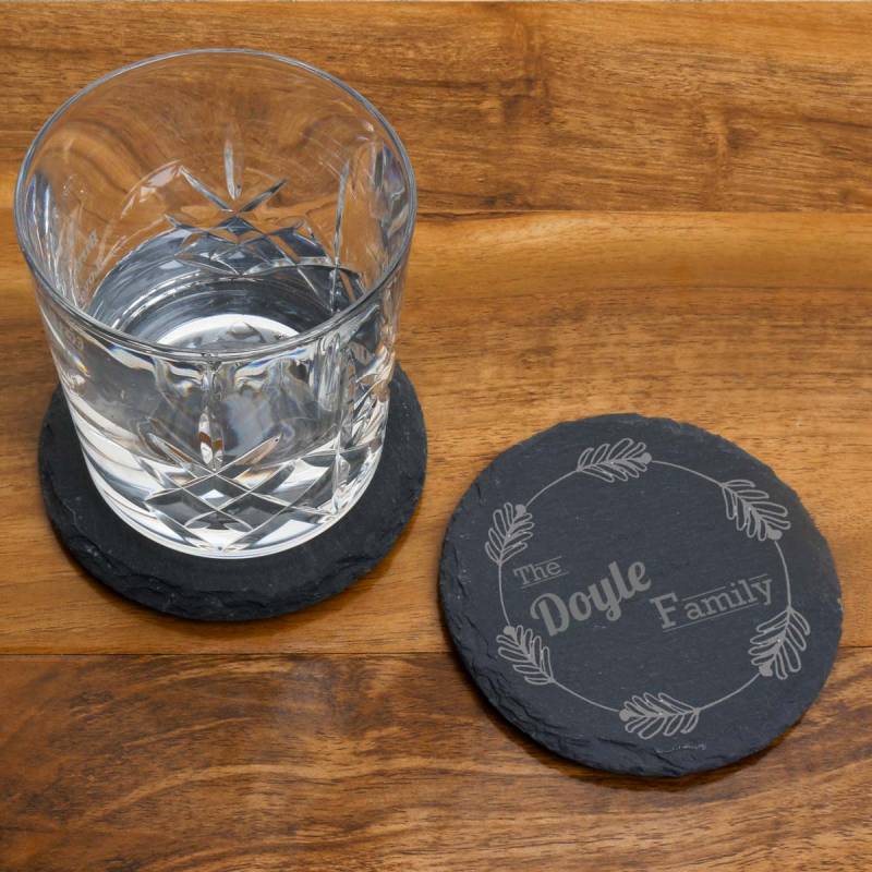 Round Slate Coasters - The Family Name (Set of 4)