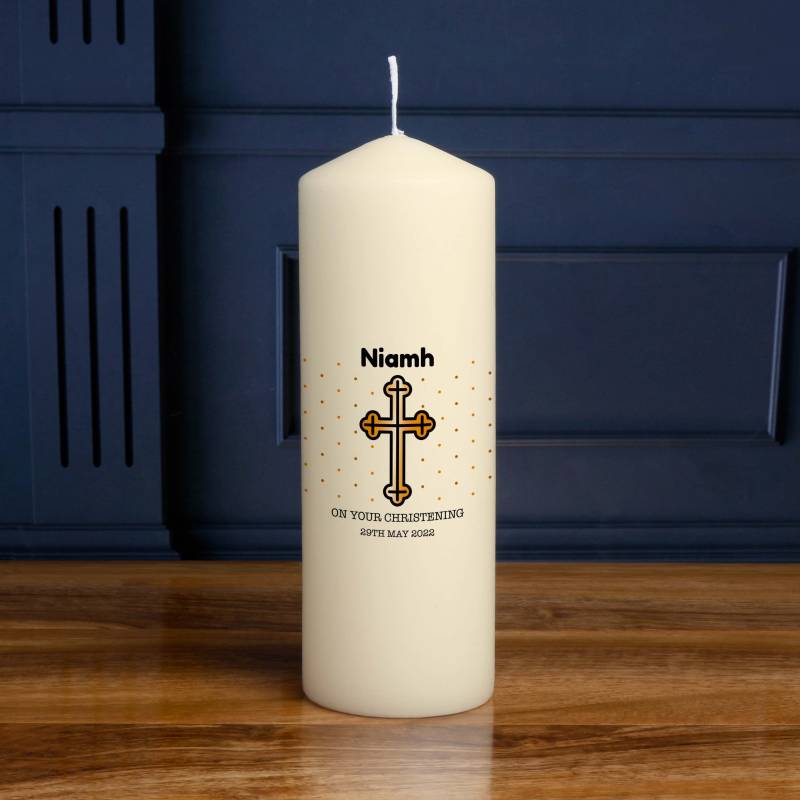 On The Christening Of Any Name Cross - Personalised Candle