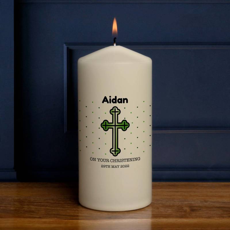 On The Christening Of Any Name Cross - Personalised Candle