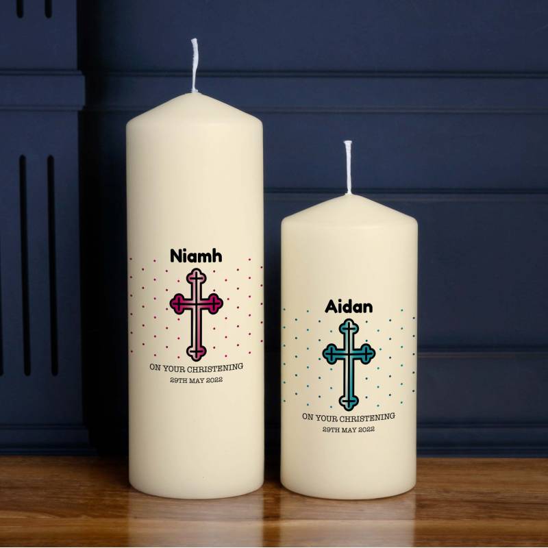 On The Christening Of Any Name Cross - Personalised Candle