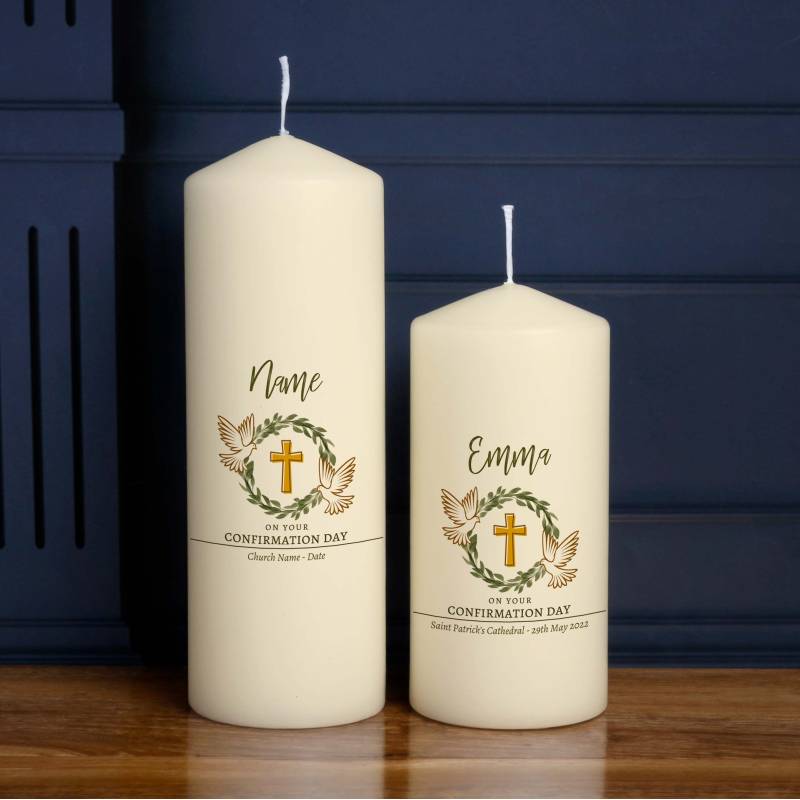 Any Name On Your Confirmation Day Cross And Dove - Personalised Candle