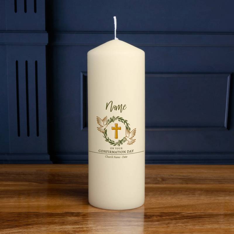 Any Name On Your Confirmation Day Cross And Dove - Personalised Candle