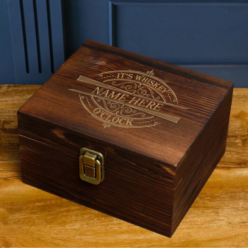 Personalised It's Whiskey O'Clock - Wooden Boxed Whiskey Set