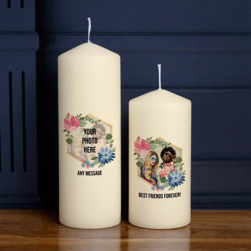 Any Message And Photo Flower Frame - Personalised Candle