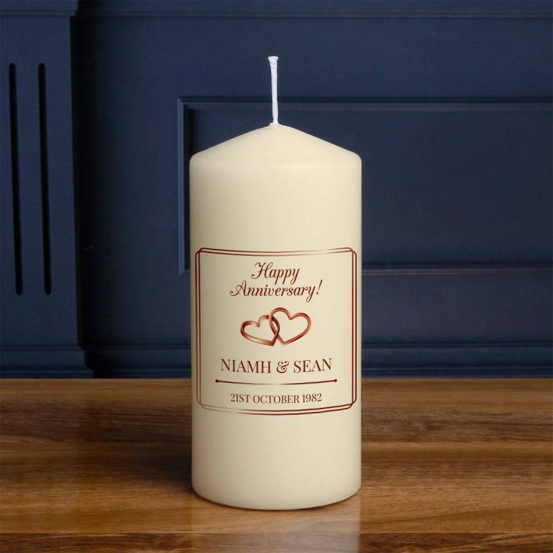 Happy Anniversary Heart Rings - Personalised Candle