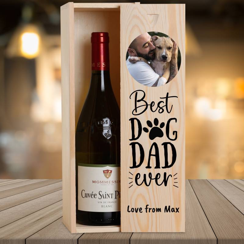 Best Dog Dad Ever - Personalised Wooden Single Wine Box