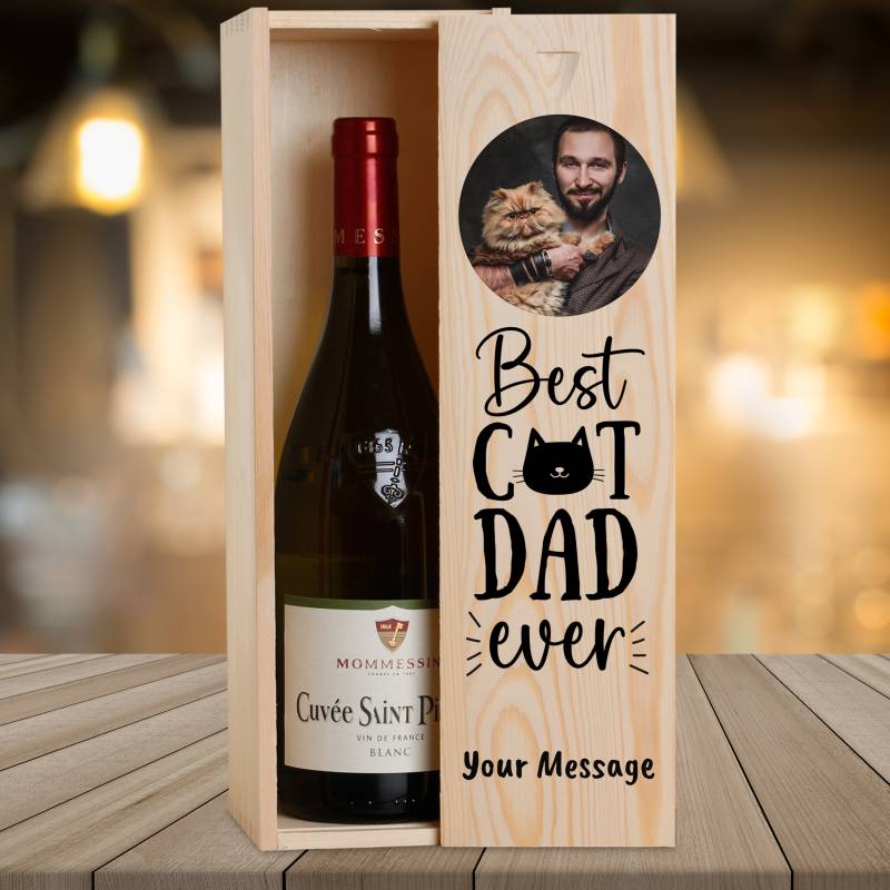 Best Cat Dad Ever - Personalised Wooden Single Wine Box