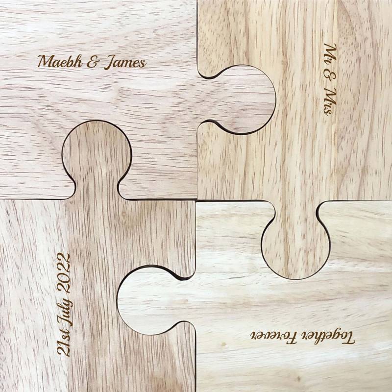 Any Text - Personalised Wooden Jigsaw Coaster Set