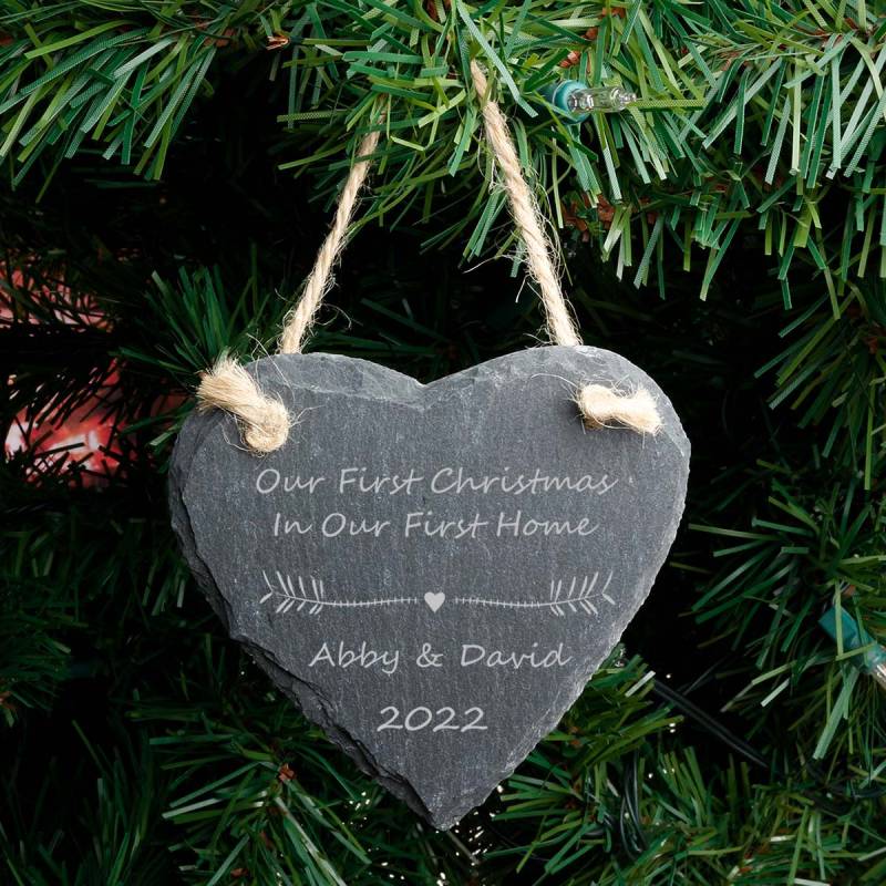 Message and Couple Name - Heart Slate Hanging Decoration