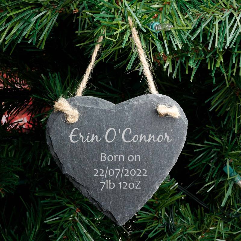 Name and Message - Personalised Heart Slate Hanging Decoration