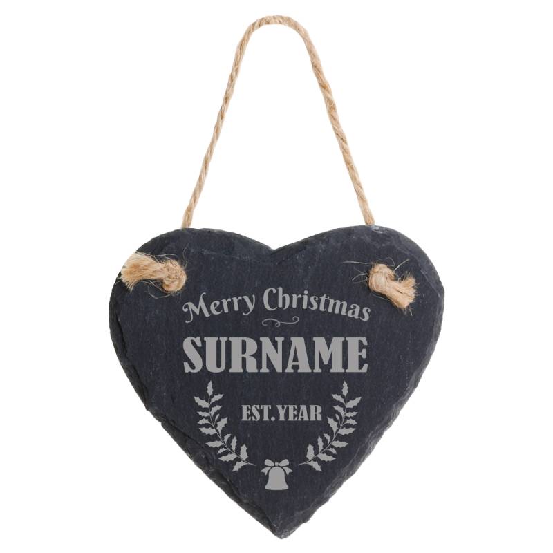 Merry Christmas - Personalised Heart Slate Hanging Decoration