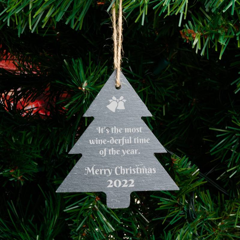 Any Message Merry Christmas - Personalised Christmas Tree Slate Hanging Decoration