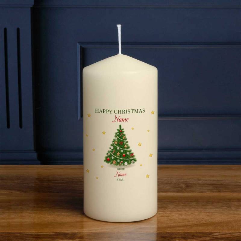 Happy Christmas Xmas Tree - Personalised Candle