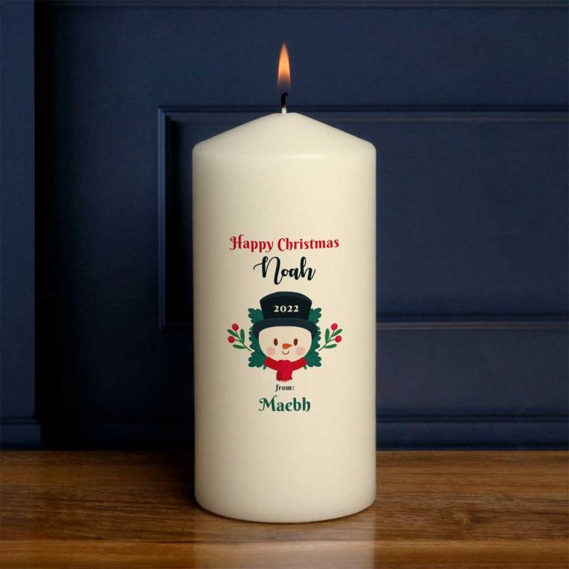 Happy Christmas Snowman - Personalised Candle