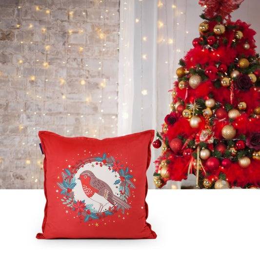 Tipperay Crystal Christmas Cushion - Robin