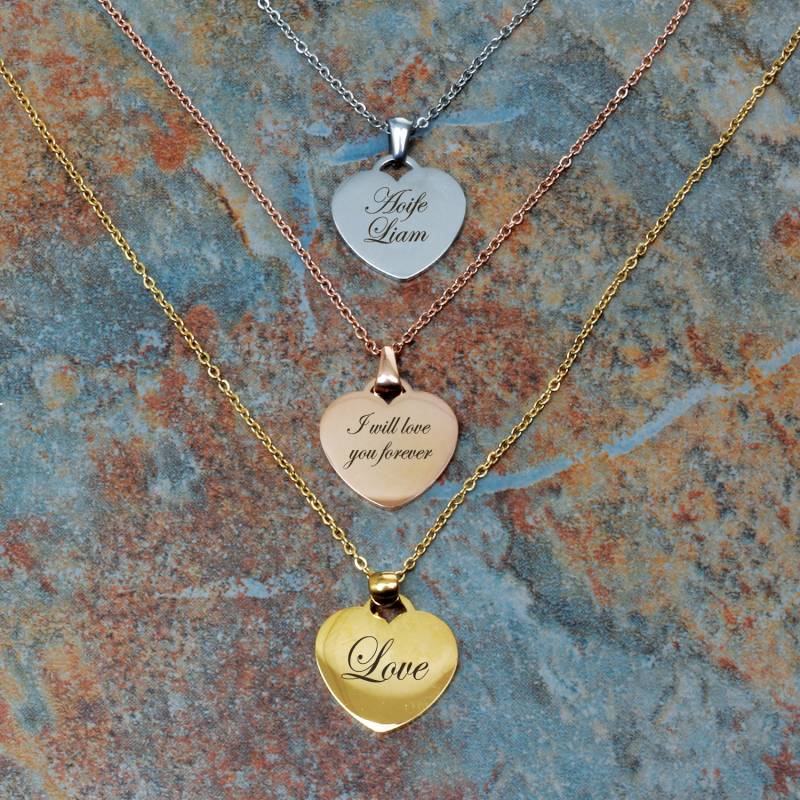 Personalised Heart Pendant Engraved Necklace