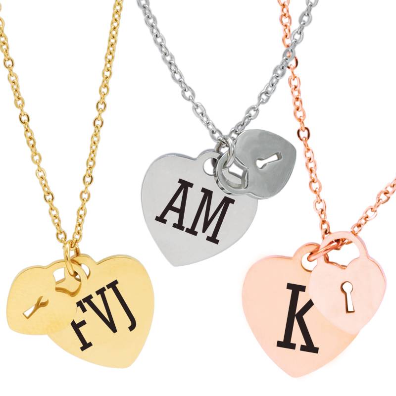 Personalised Heart & Locker Pendant Engraved Necklace