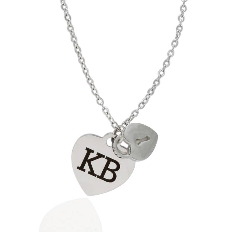 Personalised Heart & Locker Pendant Engraved Necklace