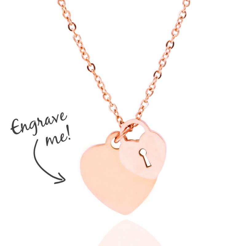 Personalised Heart & Locker Pendant Engraved Necklace