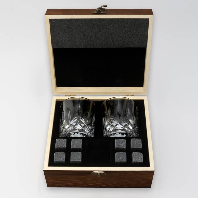 Any Name - Personalised 2 Glasses Wooden Boxed Whiskey Set