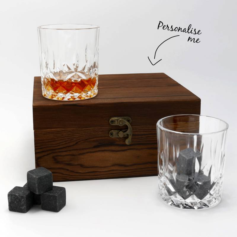 Any Name - Personalised 2 Glasses Wooden Boxed Whiskey Set