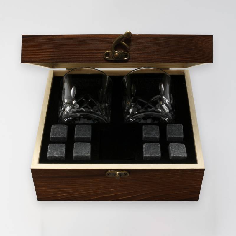 Any Name - Personalised 2 Glasses Wooden Boxed Whiskey Set