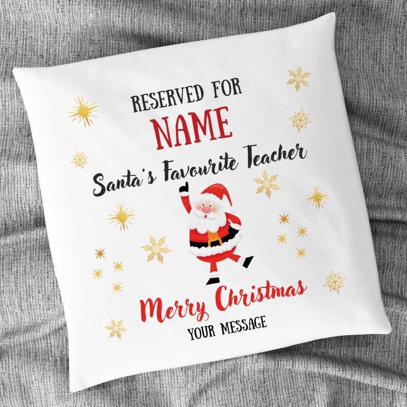 Santa's Favourite Teacher Personalised Christmas Cushion Square