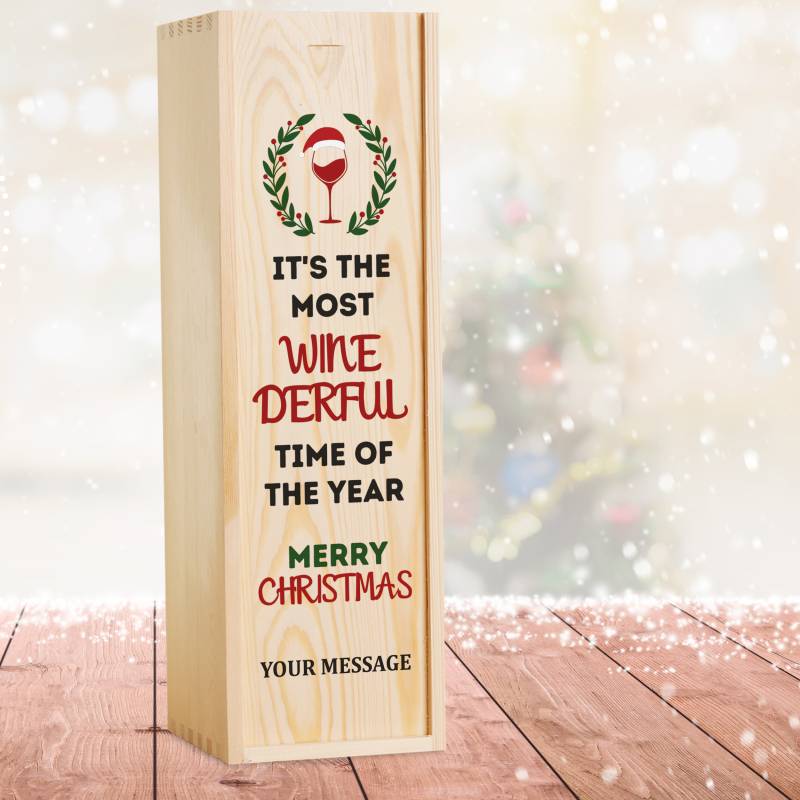 It's the most WineDerful time of the year - Personalised Wooden Single Wine Box