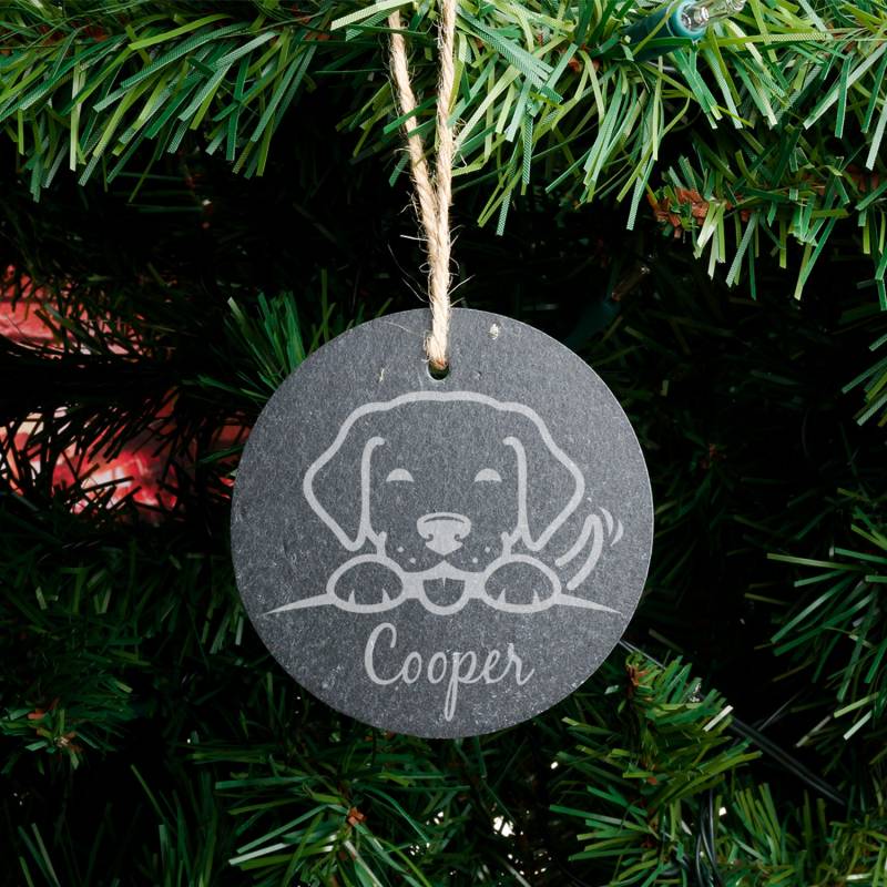 Dog's Name - Personalised Round Slate Hanging Decoration