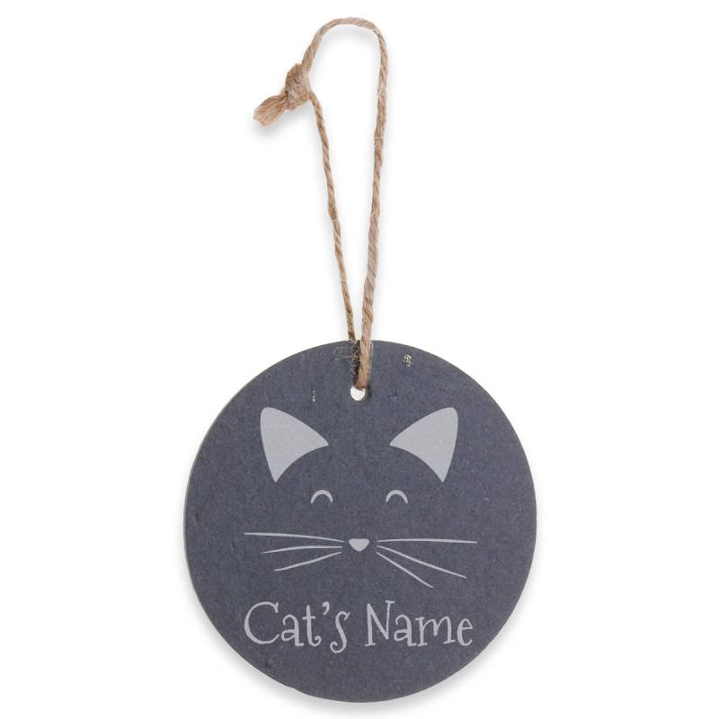 Cat's Name - Personalised Round Slate Hanging Decoration