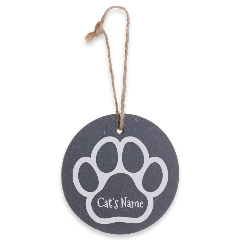 Any Name on Pet's Paw - Personalised Round Slate Hanging Decoration