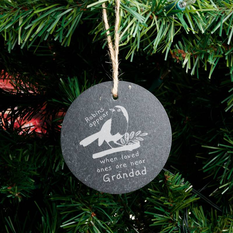 Robins Appear When Loved Ones Are Near - Personalised Round Slate Hanging Decoration