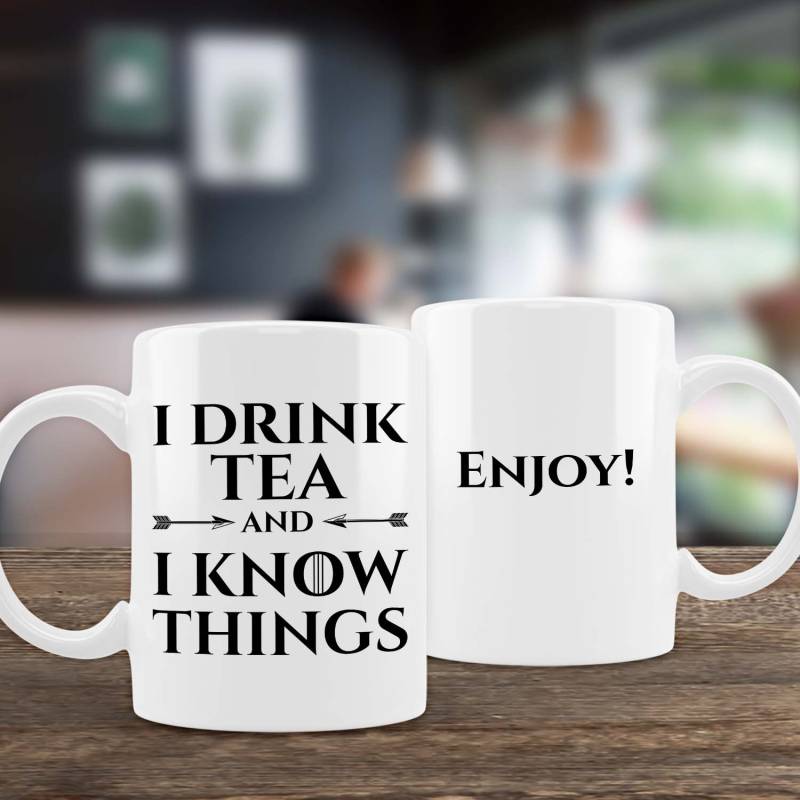 I Drink Tea and I Know Things Personalised Christmas Mug