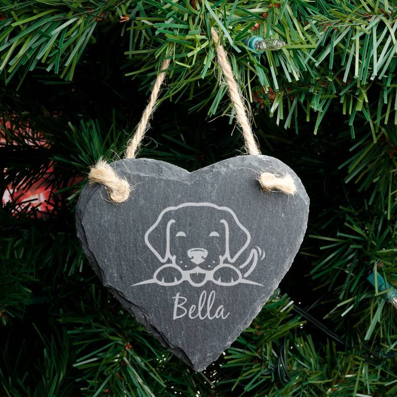 Dog's Name - Personalised Heart Slate Hanging Decoration