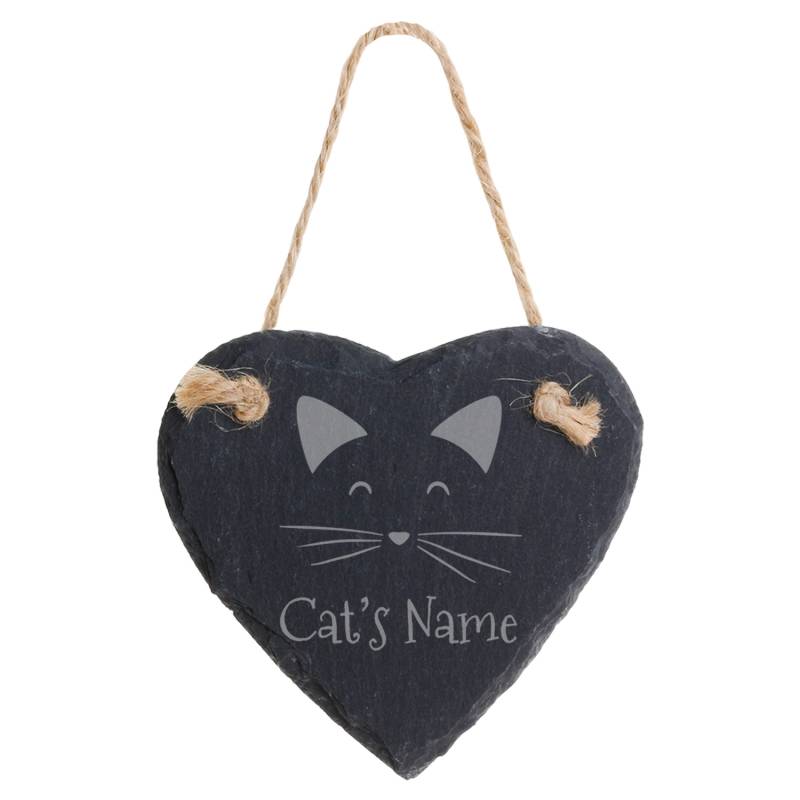 Cat's Name - Personalised Heart Slate Hanging Decoration