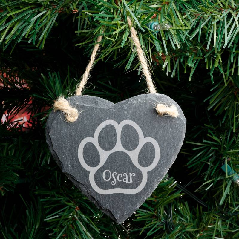 Any Name Pet's Paw - Personalised Round Heart Hanging Decoration