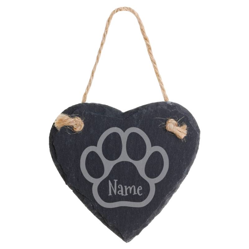 Any Name Pet's Paw - Personalised Round Heart Hanging Decoration