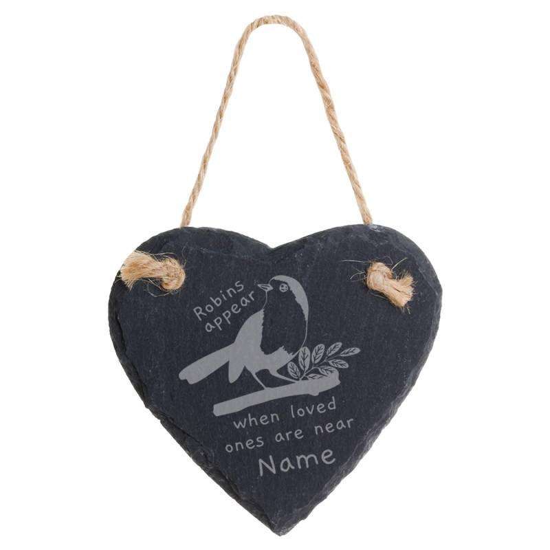 Robins Appear When Loved Ones Are Near - Personalised Hear Slate Hanging Decoration