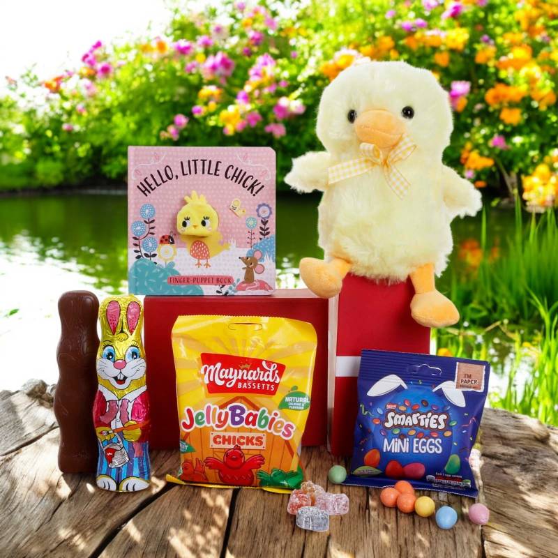 Easter Plush Chick, Hello Little Chick Book Jelly Babies Chicks & Smartie Mini Eggs