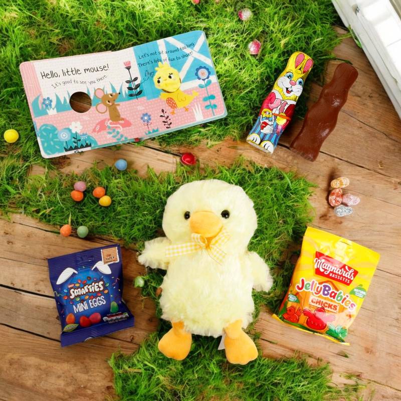 Easter Plush Chick, Hello Little Chick Book Jelly Babies Chicks & Smartie Mini Eggs