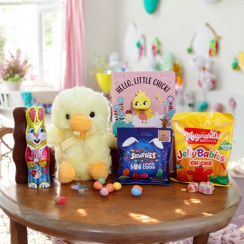 Easter Plush Chick, Hello Little Chick Book Jelly Babies Chicks & Smartie Mini Eggs