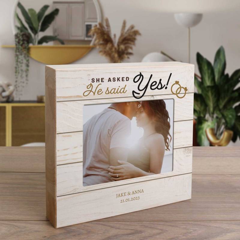 He Asked, She Said Yes - Wooden Photo Blocks