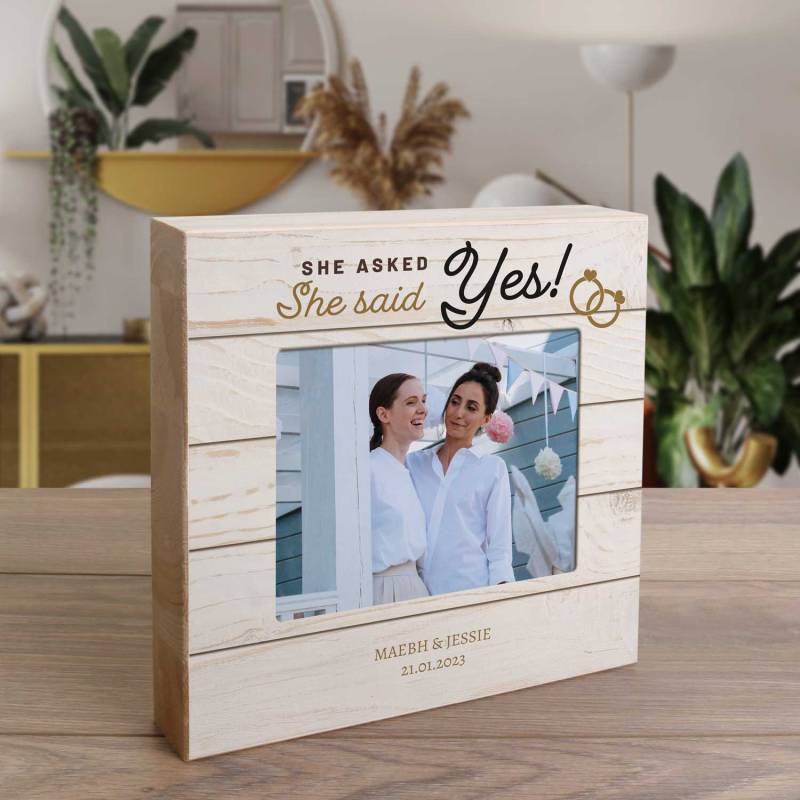 He Asked, She Said Yes - Wooden Photo Blocks