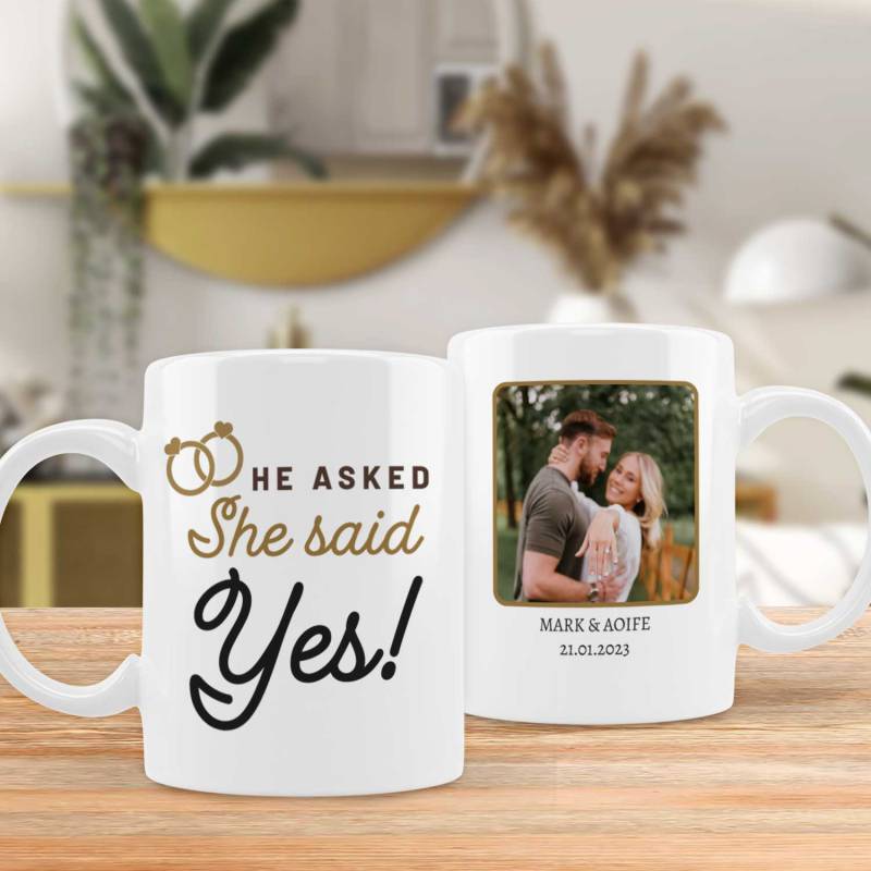 He Asked, She Said Yes Any Message And Photo - Personalised Mug