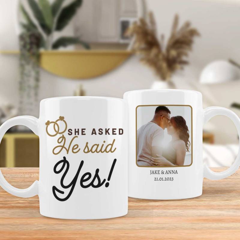 He Asked, She Said Yes Any Message And Photo - Personalised Mug