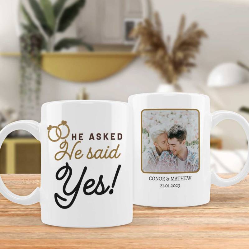 He Asked, She Said Yes Any Message And Photo - Personalised Mug