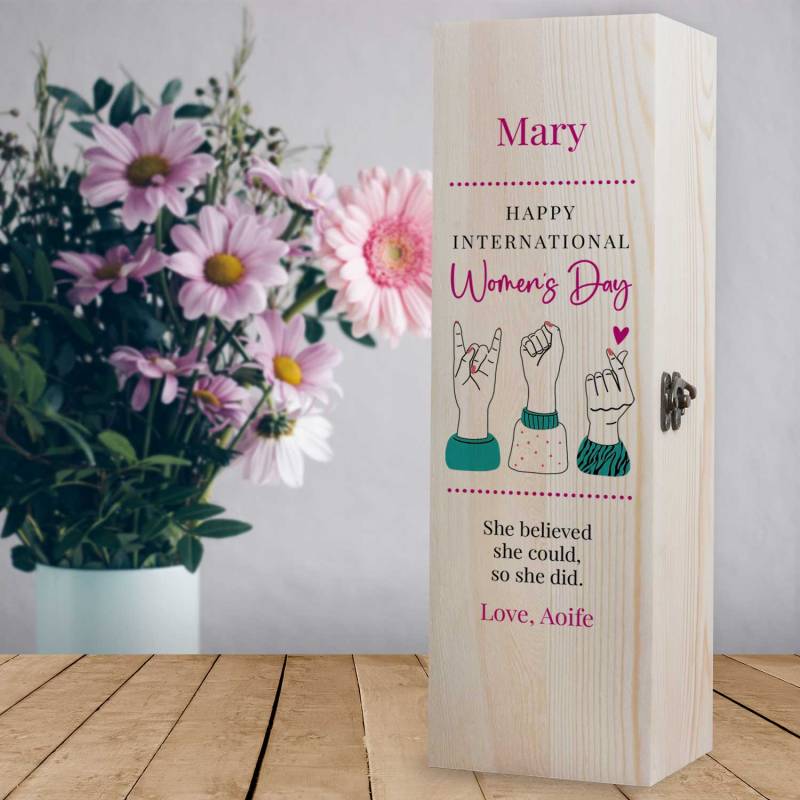 Women's Day Personalised Wooden Single Wine Box